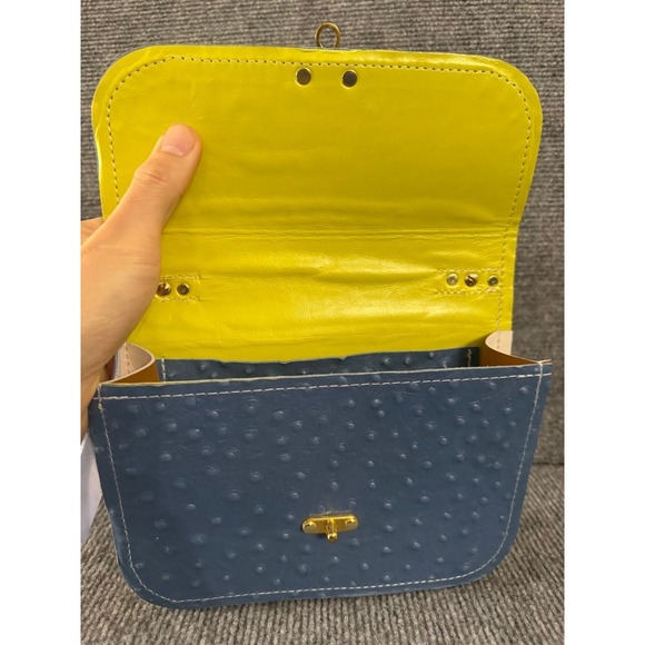 Alice Yardley Blue Ostrich Embossed Leather Top Handle Bag with Scarf Accent - Picture 7 of 11